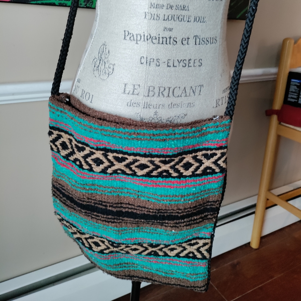 Vintage Fabric Woven Tribal Print Purse